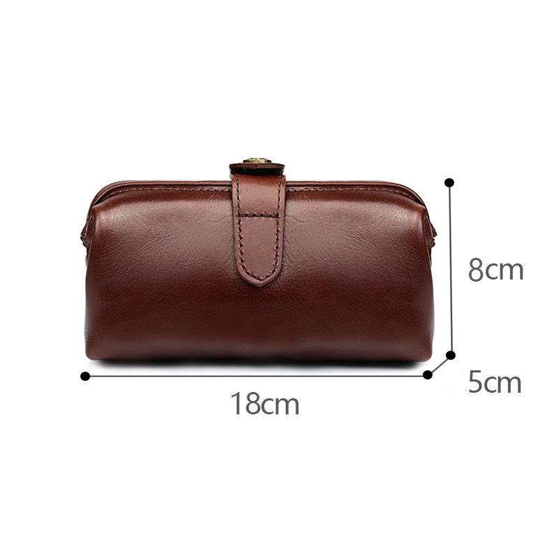 Artistic Retro Top Layer Cowhide Mouth Gold Bag Genuine Leather Antique Storage Bag Handbag Makeup Bag