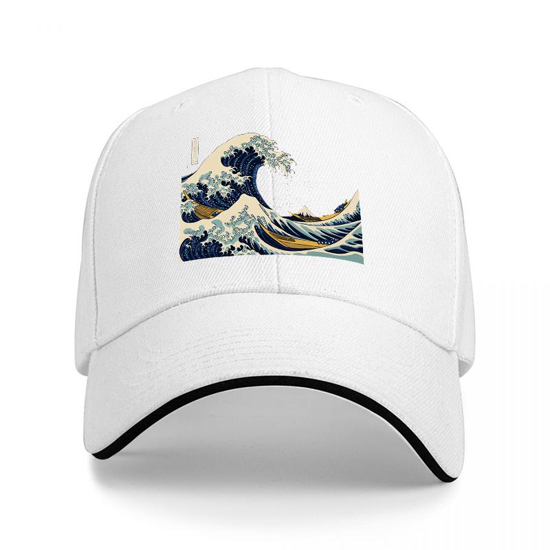 Cappellino da Baseball con Stampa Artistica La Grande Onda di Kanagawa Design Classico Giapponese Cappello Nero Regolabile per Unisex e Donne