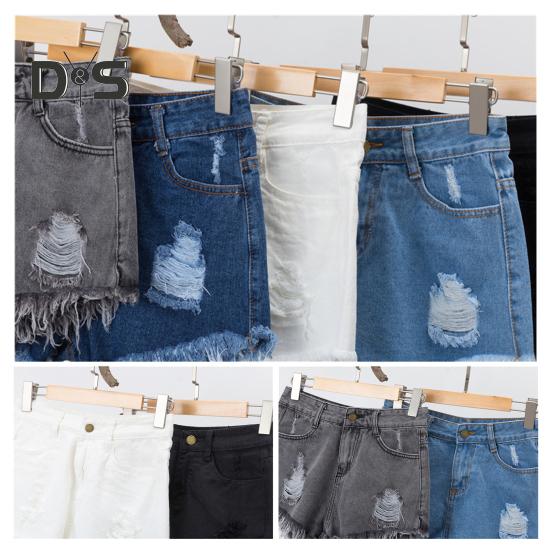 Women Denim Shorts Ripped Hole High Waist Button Zipper Closure Loose Fit A-line Plus Size Pockets Short Jeans Lady Dating Beach Shorts