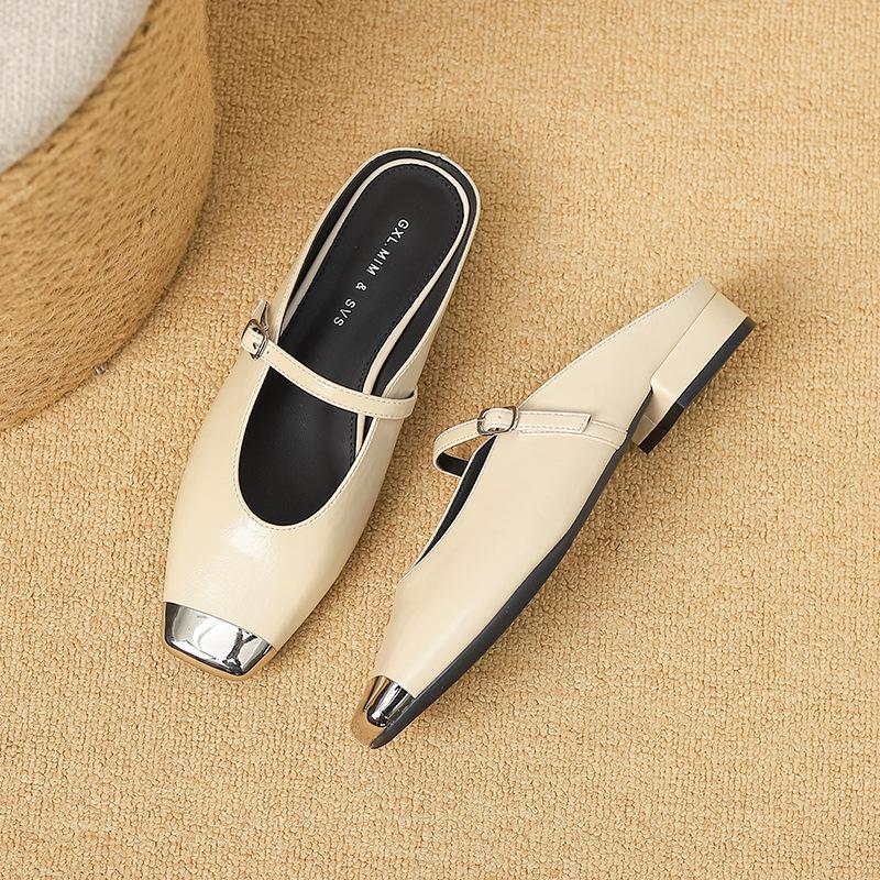 

G3760-39 Металлические квадратные шлепанцы 2025 новые удобные и универсальные темпераментные шлепанцы с закрытым носком женские 39 абрикосовый