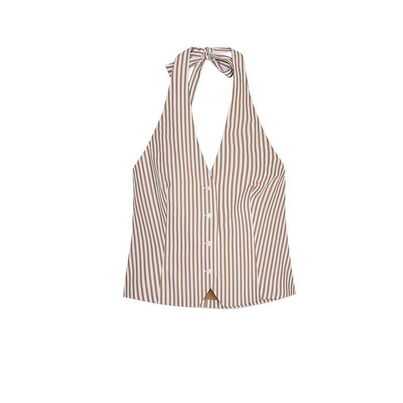 

Полосатые топы жилетного стиля с подвесным воротником 2010778 Контрастные полосатые брюки в пижамном стиле 6929413 Brown Tops L