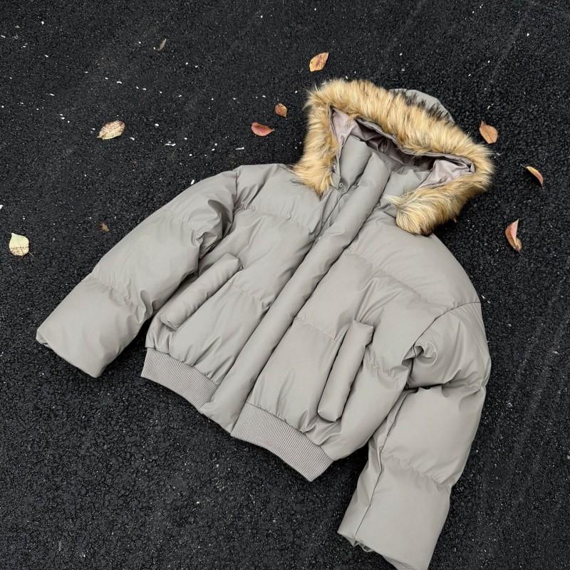 Mens Thick Winter Hooded Cotton Puffer Coat Warm Loose Fit Casual Urban Style
