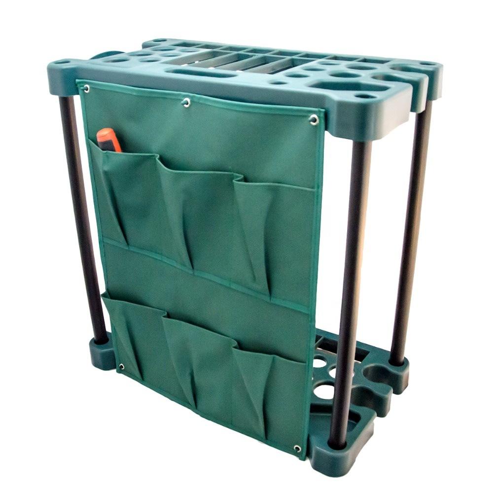 Garden Tool Storage Rack with Cloth Bag , Square Design , Plastic , Dark Green square tool rack with cloth bag
