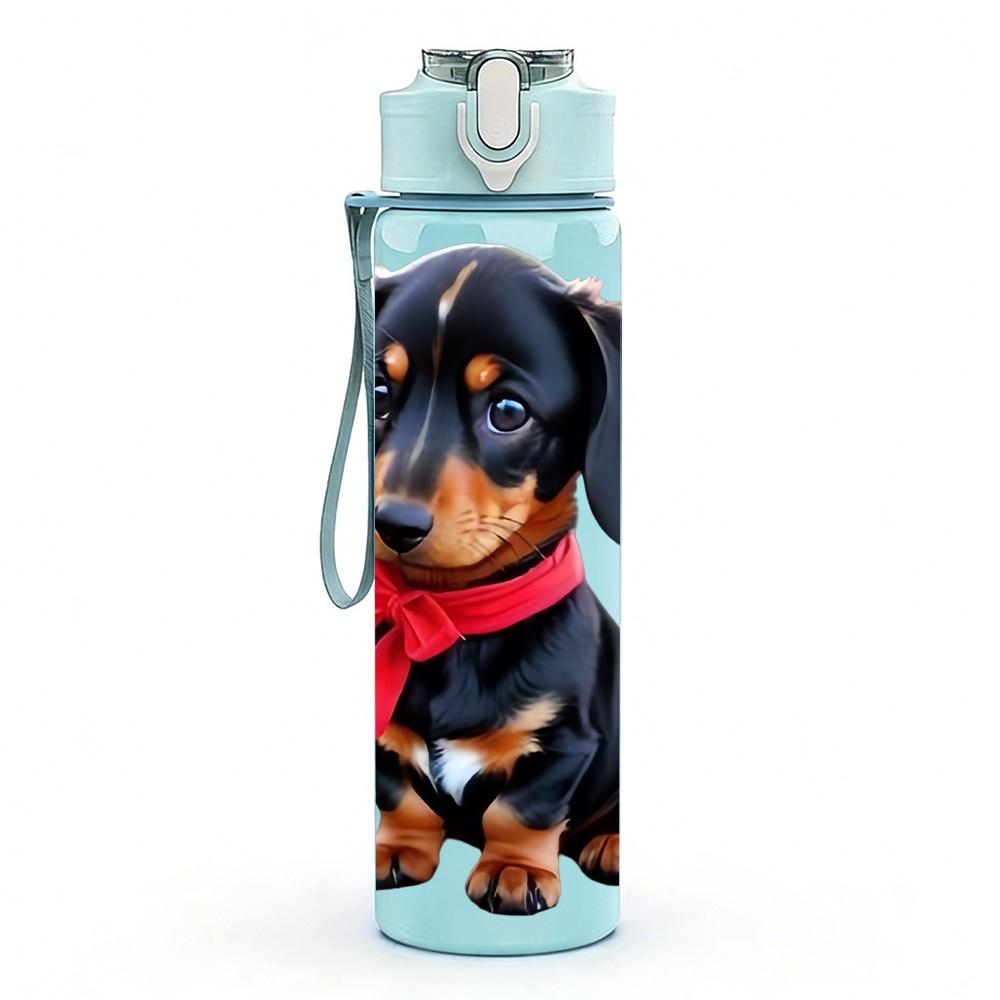 1PC Red Collar Dachshund Dog Print 750ml Color Plastic Sports Water Bottle Leakproof Flip Straw Lid Suitable for Sports Office Home Use