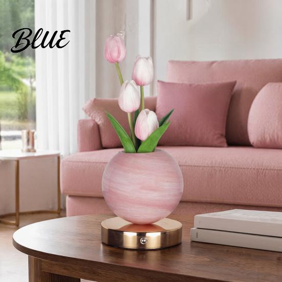 Valentine Day Home Decor Tulip Ceramic Night Light Gradient Color Artificial Flower Table Lamp Rechargeable Housewarming Gift Ideas Touch