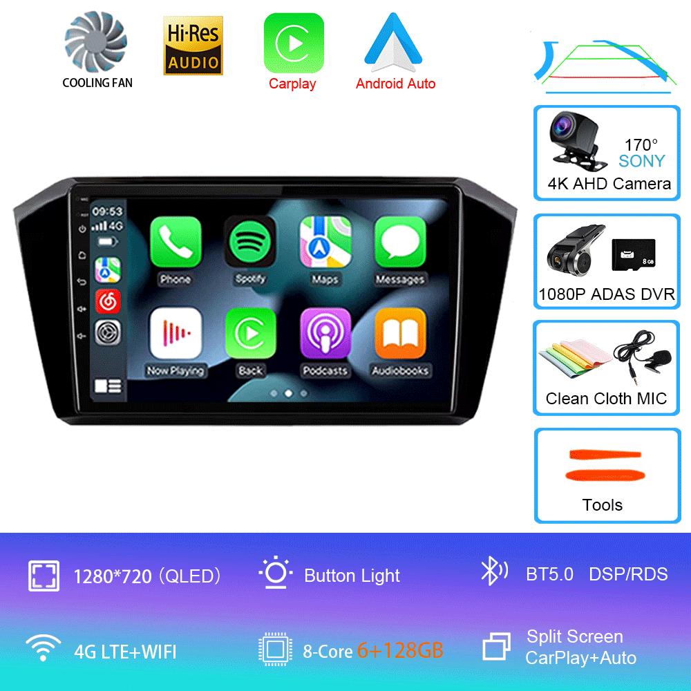 For VW Passat B8 2015 2016 2017 - 2020 Android 14 Car Radio Multimedia Player Autoradio GPS Navigation Wireless Carplay QLED 4G