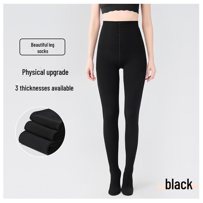 Women's Thick Velvety Black Pantyhose - Anti-Snag, Single-Layer Bare Leg Effect for Spring & Autumn.