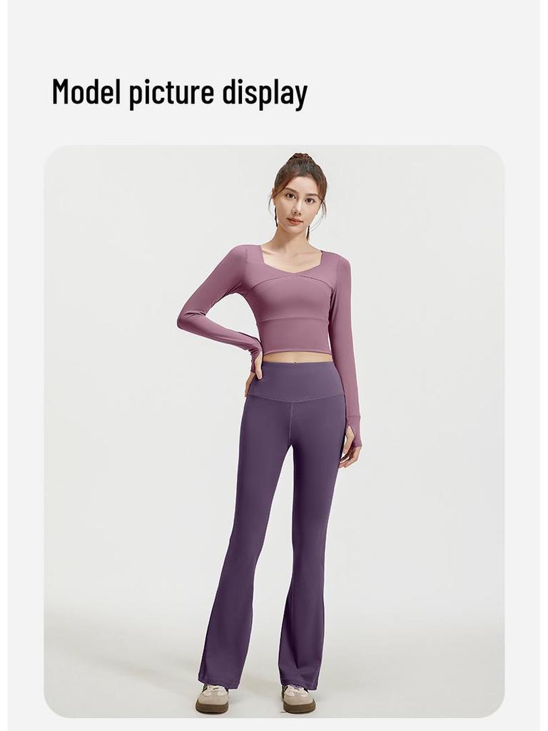 High Elastic Quick Dry Slimming Yoga Set: Long Sleeve T-shirt & Flared Pants for Spring and Autumn Workouts