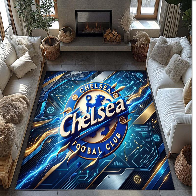 Tappeto in Flanella Stampato Chelsea FC Antiscivolo Morbido Poliestere Tappeto per Pavimento Tappetino Decorativo da Interno per Camera da Letto Soggiorno Divano Sala Giochi Decorazione Casa