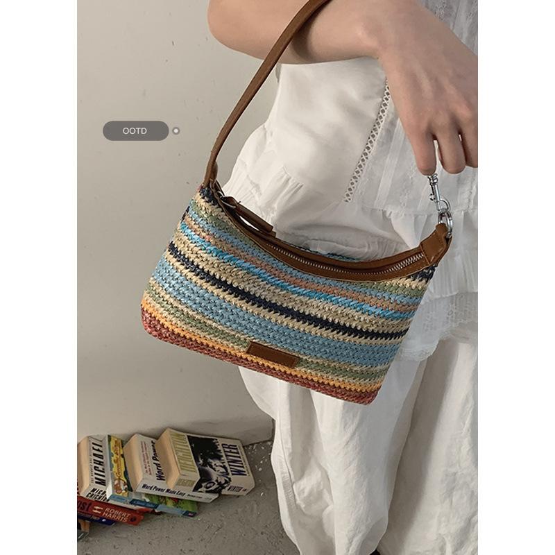 Summer Color Underarm Woven Bag Women's 2025 New Fashion Niche Handbag Versatile Shoulder Straw Bag