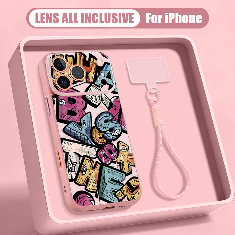 Fashion Letter Pattern Hand Strap Case For iPhone 17 Pro Max iPhone 16 15 14 13 Pro Max Magnetic For Magsafe Hybrid TPU+PC Matte Cover