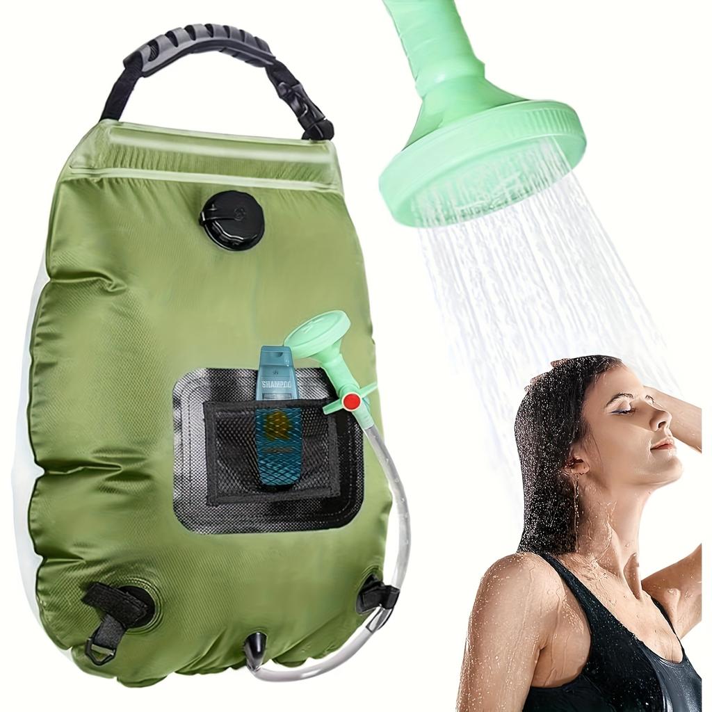 19.99 L Solar-Powered Shower Bag for Camping & Travel - Leakproof, Portable with Temperature Gauge, Hose & Sprinkler Head