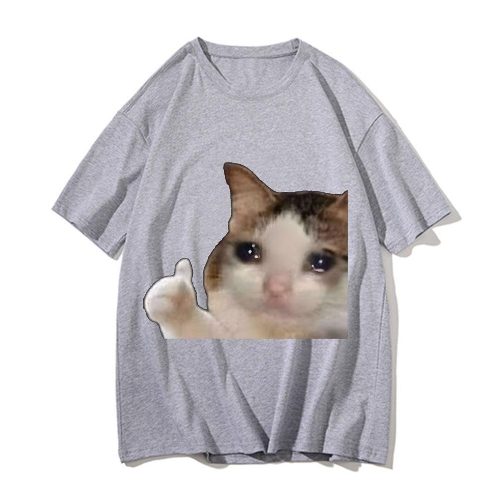 Sad Cat Meme Men's Women's Short Sleeve T-shirt Funny Graphic T-shirt Comfortable Soft Casual T-shirts Funny Daily Wear Tees