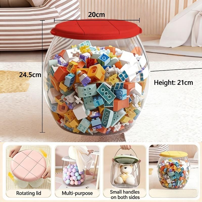 Doll Storage Bucket Toy Storage Stool Transparent Organiz Tube Multi-purpose Large Capacity with Handle Sitt Chang Shoes Stool