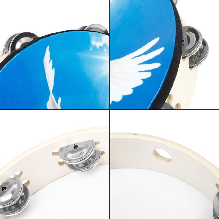 Peace Dove Double Row Bells Tambourine Handbell Drum for Party Game Playing