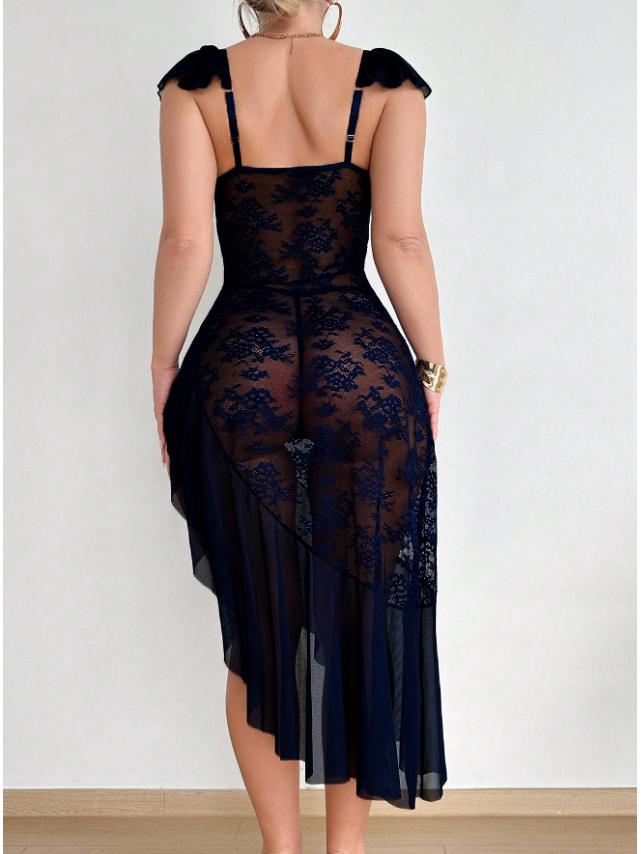 Sexy Lace Mesh Nightgown: European & American Deep V Temptation