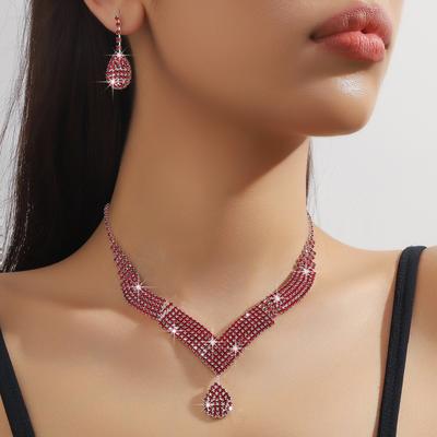 3-teiliges Damen-Trend-Ketten-Serie mit Klauenverschluss, große Wassertropfen-Ohrringe, Halskette, Zirkon-Set, Hochzeit, Bankett, Party, Feiertagsgeschenk