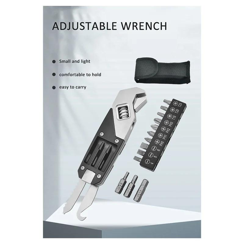 With Storage Bag Stainless Steel Adjustable Wrench Replaceable Screwdriver Head Portable Household Tool