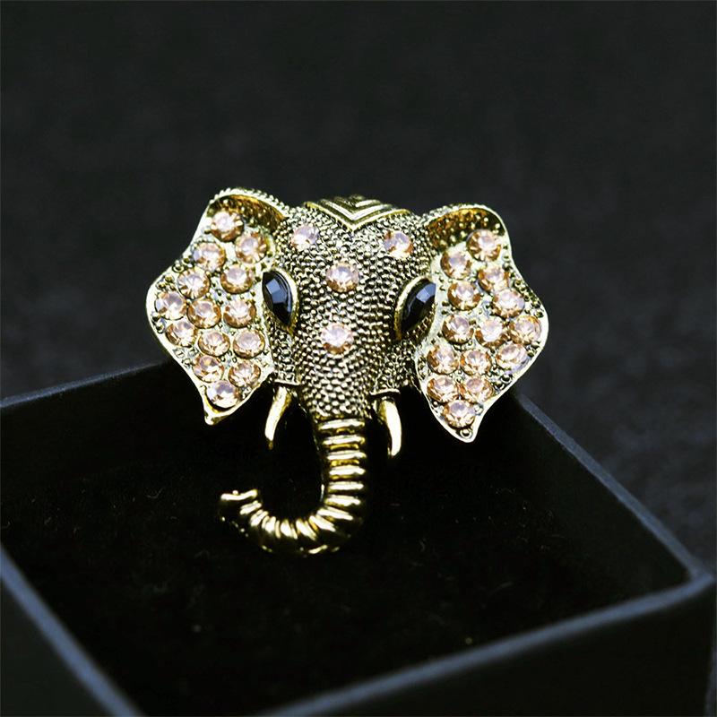 Animal Brooch, Fashion Alloy Diamond Elephant Head Collar Brooch Pin Badge