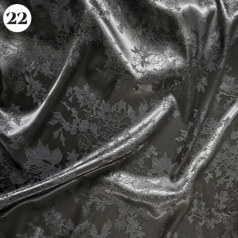 Vintage Kyselina octová Saténová látka Měkký vzor květinových větví Žakárová látka na Oblečení Šaty Sukni Cheongsam DIY Šití Textil