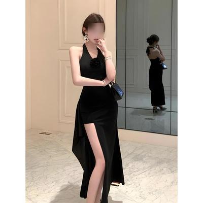 French Temperament High-end V-neck Dress Women's Summer Casual Temperament High-end Split Hip-wrapped Long Dress Dress