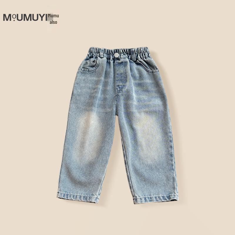 

Весна 2025 Джинсы для мальчиков светло-голубого градиента свободного кроя в корейском стиле прямого кроя 90 cm джинсовый синий