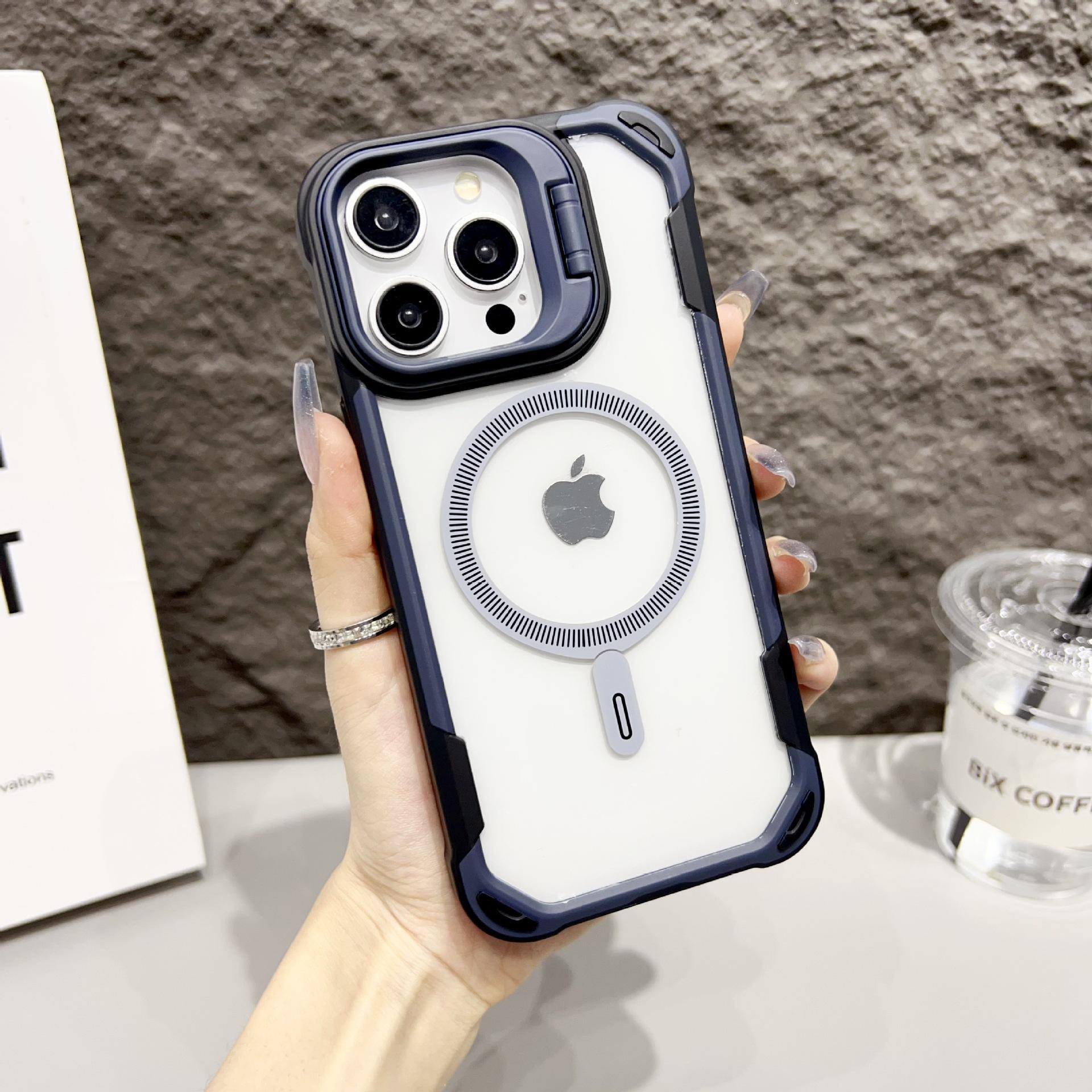 

Магнитное притяжение для держателя объектива iPhone16, подходит для чехла для iPhone 15Pro 14, двухцветный чехол Panda Anti-Drop Apple 16 чёрный