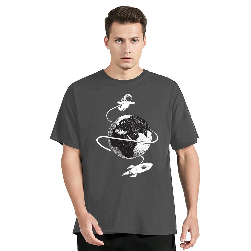 Astronaut Spaceship Lunar Surface Print T-shirt Fashion Summer Men's Clothing Oversized Tshirt Hip Hop Tshirt Casual O-neck Tops