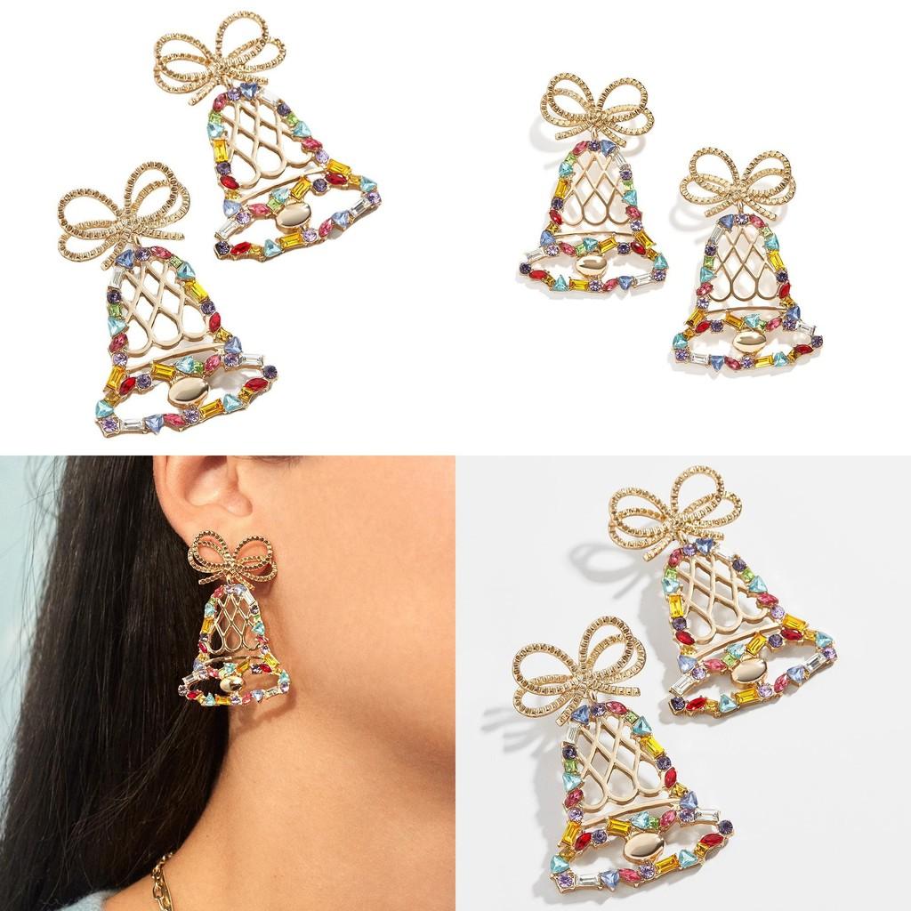 Boucles d'oreilles pendantes élégantes en alliage géométrique avec cloche en cristal tendance chic pour femmes