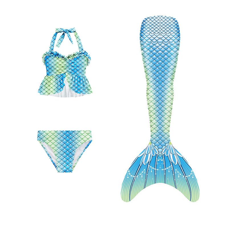 Girls Little Mermaid Dress Up Outfit Kids Mermaid Tail Costume +Top+ Panties Girl Halloween Cosplay Bikini Bathing Swimsuit Carnival Party Clothes KTB