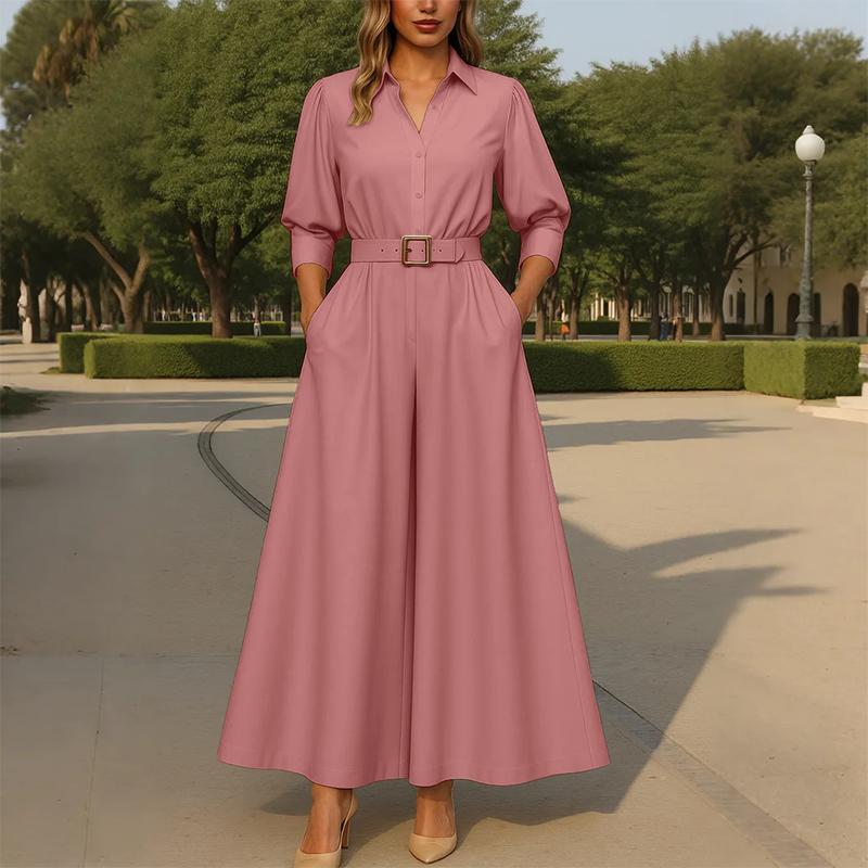 

ZANZEA Женская блузка с рукавом 3/4 и брюки с широкими штанинами Повседневные костюмы-двойки 2XL камео розовый