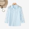 ZANZEA Women Casual Turn Down Collar Hollow Crochet Splice 3/4 Sleeve Blouse