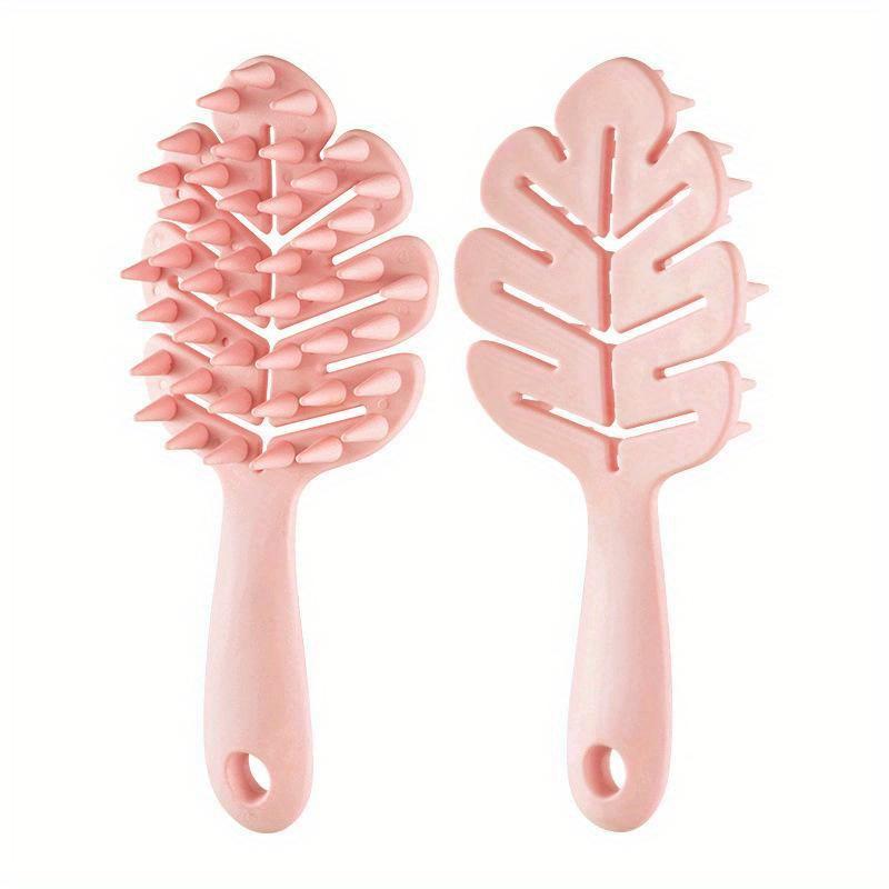 

Массажная расческа для кожи головы, силиконовая головка в форме листа, мытье волос, шампунь, ванна, массажная щетка для тела, длинная ручка, салонная щетка, расческа, инструмент розовый