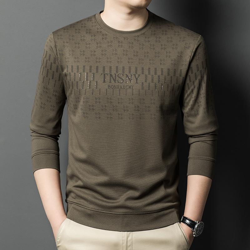 

Sweater Men s Spring and Autumn High-end Trend Brand Men s Long Sleeve T-Shirt Crew Neck Pullover Bottom Shirt 4XL