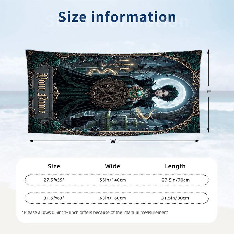 Witchcraft Theme Beach Towel Personalized Custom Name & Text Soft Quick Dry Beach Towel for Swimming Travel