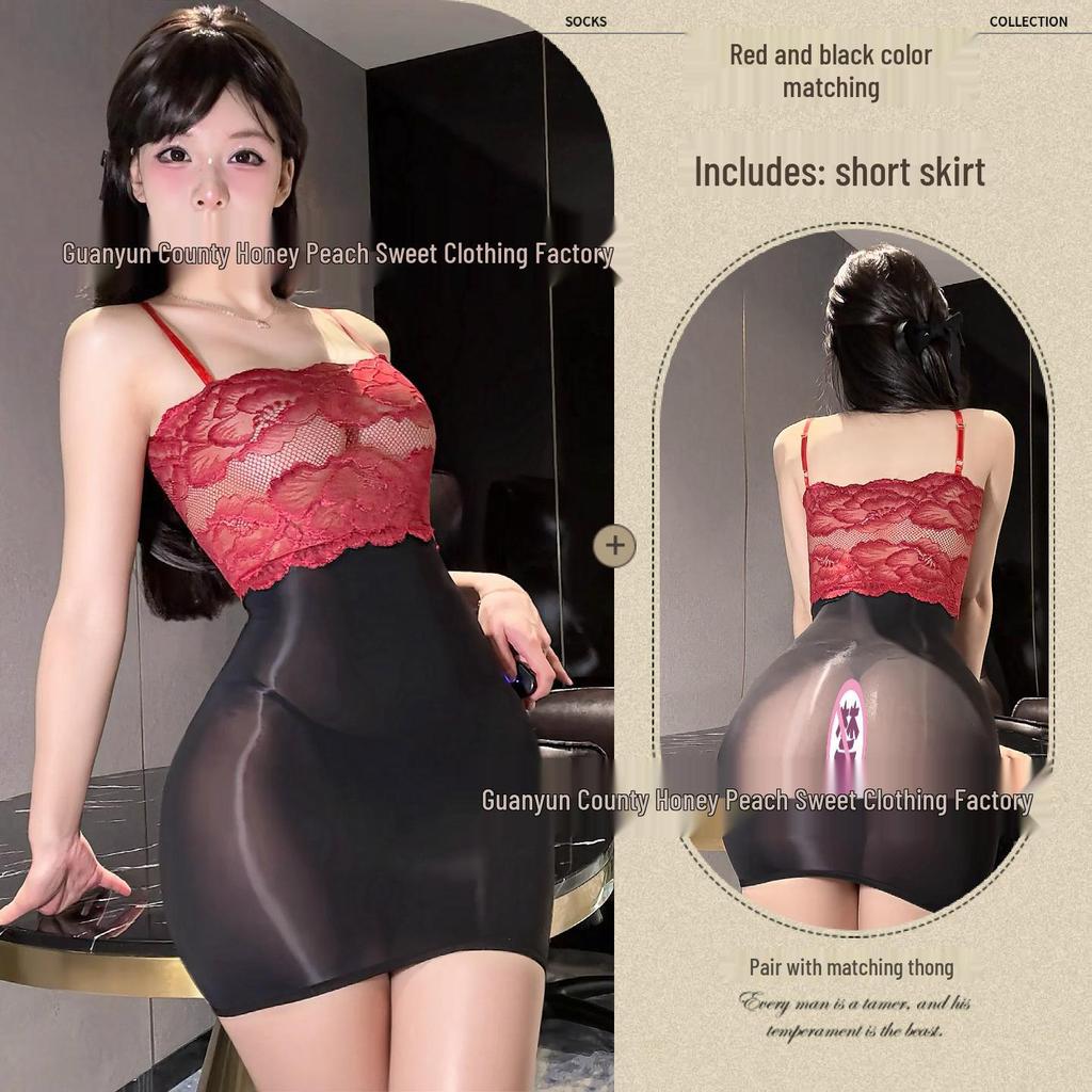 Sexy Lingerie Sheer Lace Panel Bodycon Spaghetti Strap Mini Dress for Women