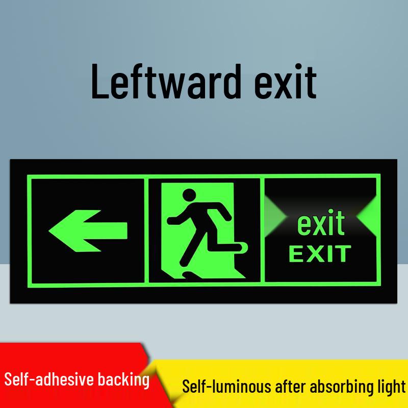 Självlysande Nödutgångsskylt Klistermärke - Ingen Elektricitet Behövs