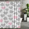 1pc Grayish pink heart-patterned shower curtain, polyester fabric, machine washable, with hooks, suitable for bathroom décor.