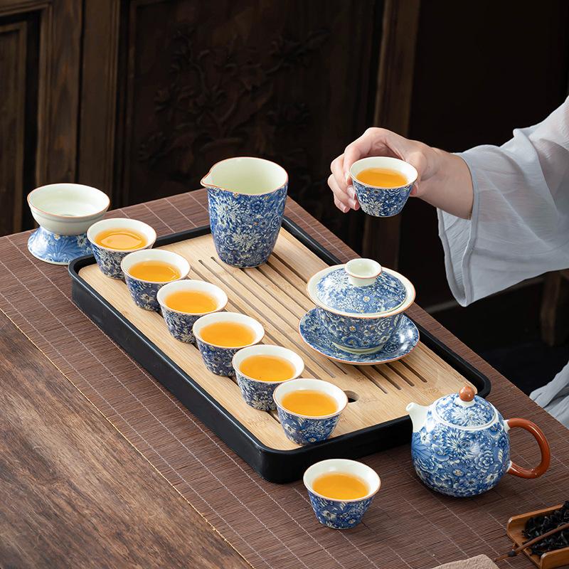 Retro Huang Ru Kiln Kung Fu Tea Set Ceramic Teapot Cover Bowl Gift Box