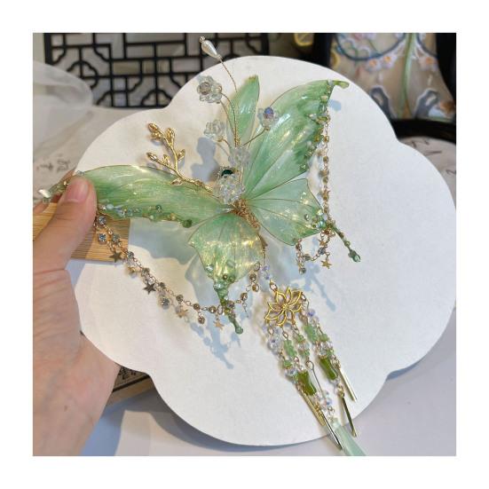 Metal Butterfly Hair Accessories with Safety Spring Clip Decorative Beads Tassels Multi-Functional Styling Tool