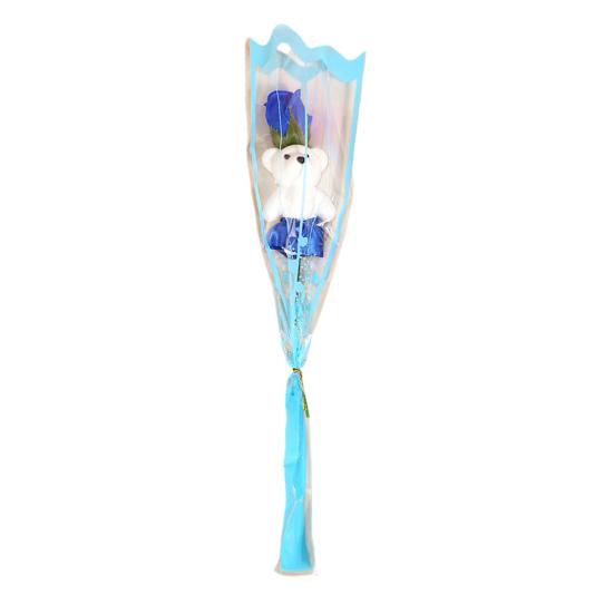 

Cute Bear Rose Bouquet Transparent Packaging Bear Rose Bouquet Romantic Single Rose Bear Gift for Valentine Day Mother Day синий