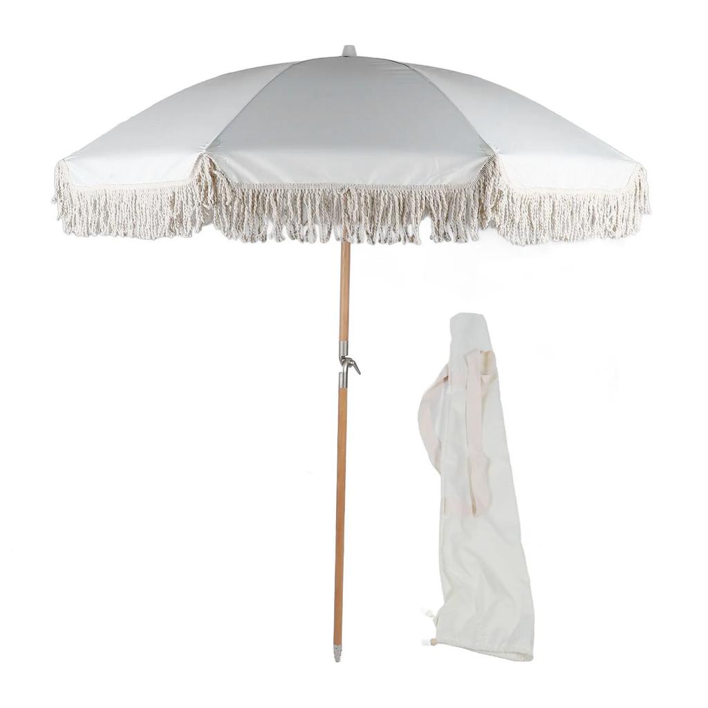 Patio Umbrella With Fringe 8 Fiberglass Ribs UV Proof Large Outdoor Table Market Umbrella For Garden Deck Backyard Pool
