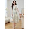 Fashion High Waist Summer Dress Floral Print Chinese Style Midi Short Sleeve