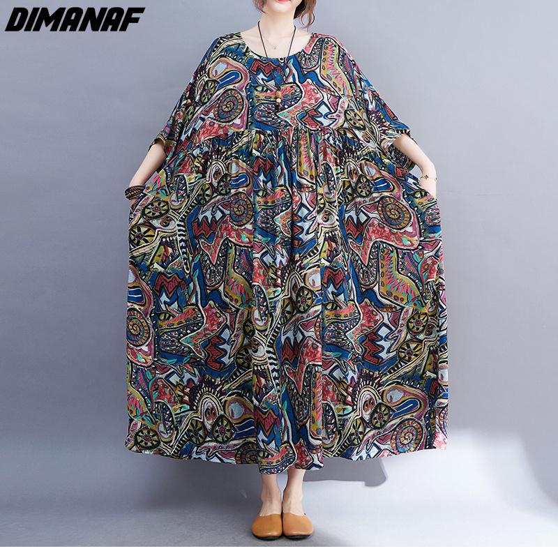 DIMANAF Plus Size Summer Dress Beach Casual Women Clothing Big 2022 New Dress Fashion Sundress