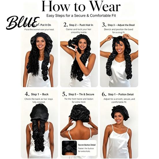 Silk Like Satin Sleep Bonnet No Heat Hair Curling Cap for Women Adjustable Curls Comfortable Head Wrap Bonnet Double Layer Sleeping Medium,