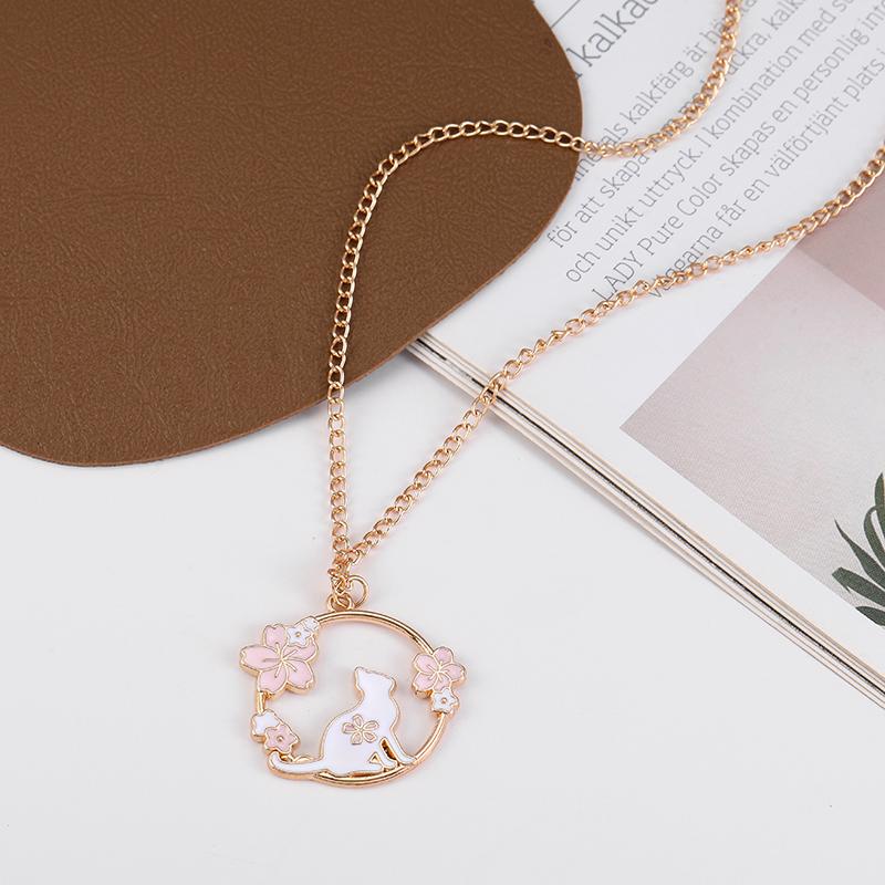 Kpop Cartoon Necklace Cute Pink Cat Rabbit Flower Pendant Necklaces For Women Girls Kids Children Jewelry Fashion Gift
