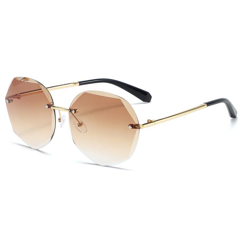 Polygon Metal Rimless Cut-Edge UV Protection Sunglasses for Women