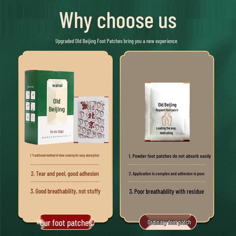 Old Beijing Bamboo & Mugwort Foot Patches - Sleep Aid & Foot Care, 10 or 50 Pack