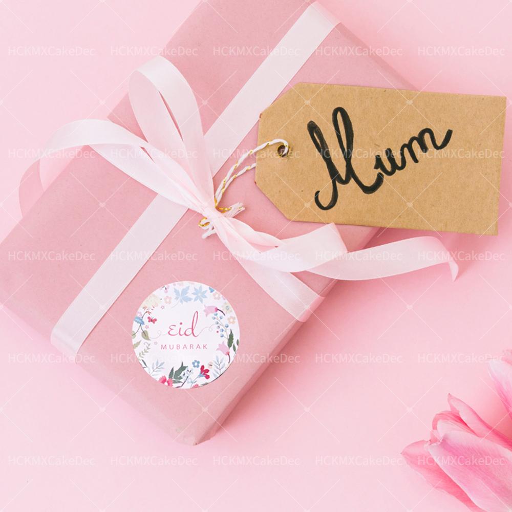 100pcs Round EID Mubarak Flower Plants Sticker for Ramadan Kareem Birthday Wedding Party Gifts Wrapping Sticker