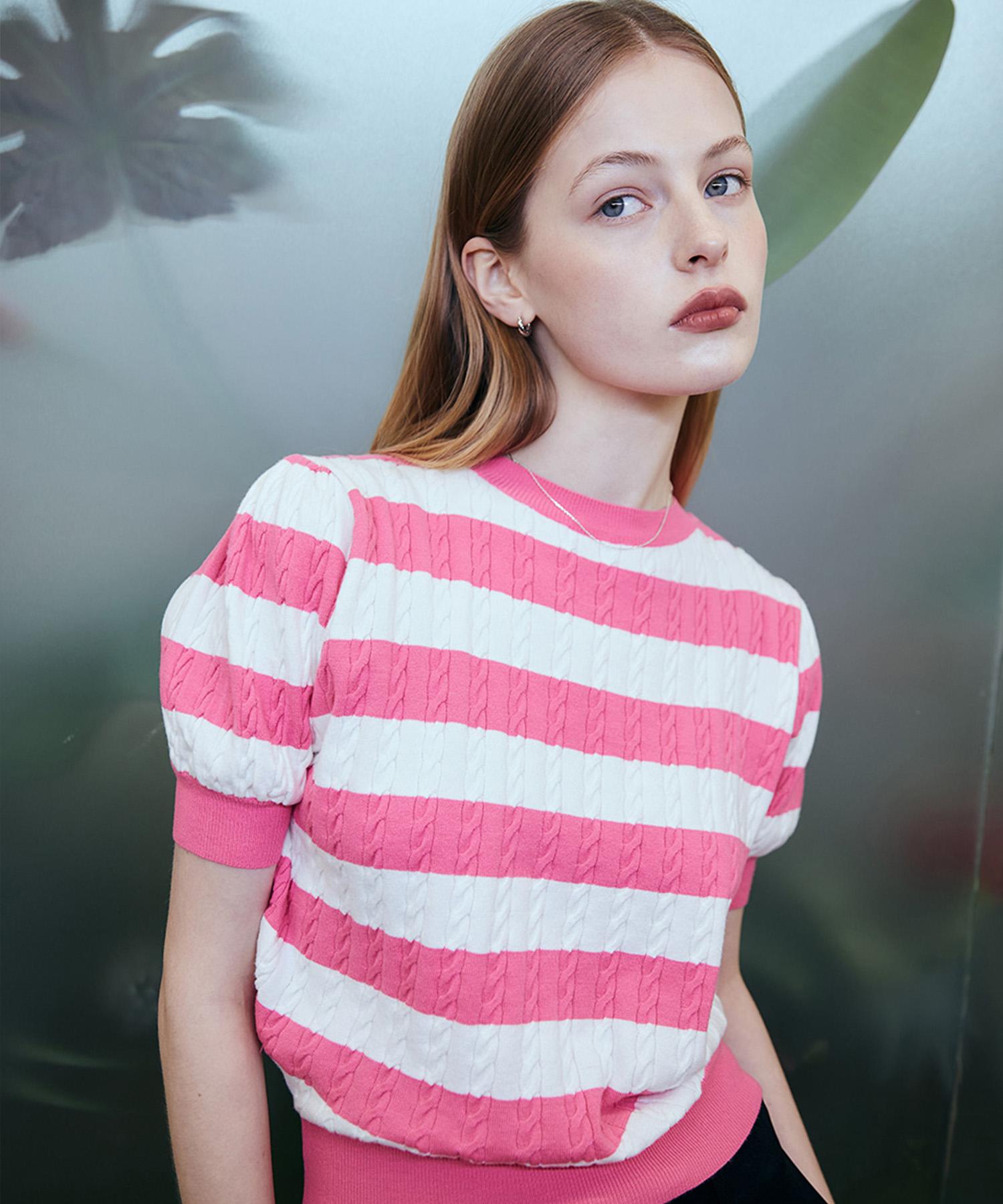 Latizen L2 Stripe Short Sleeve Knit(Pink) Pink/Free